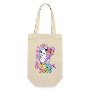 Einhorn Schultüte 2026 Schulkind - Geschenkbeutel für Flaschen - Natur - Vorne
