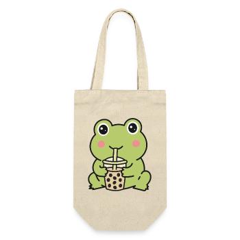 Süßer Kawaii-Frosch trinkt Bubble Tea Aufkleber - Geschenkbeutel für Flaschen - Natur - Vorne