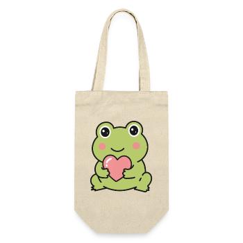 Cute Kawaii Frog Holding Pink Heart Sticker - Gift Bag for Bottles - nature - Front