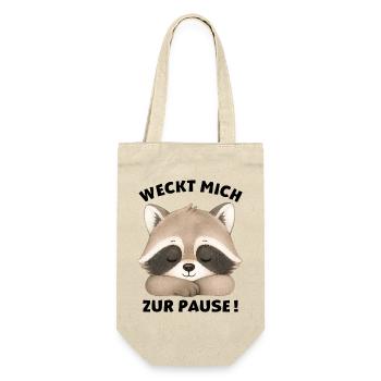 Klassentier Waschbär "Weckt mich zur Pause!" - Geschenkbeutel für Flaschen - Natur - Vorne