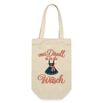 Mei Dirndl is in da Wäsch – Lustiger Dirndl Spruch - Geschenkbeutel für Flaschen - Natur - Vorne
