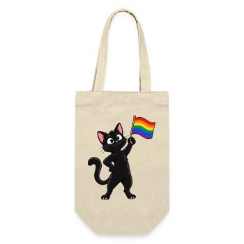 Pride-Katze mit Regenbogenflagge – Vielfalt - Geschenkbeutel für Flaschen - Natur - Vorne