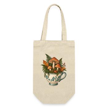 Pilzwald in einer Teetasse mit Farn und Herbstlaub - Geschenkbeutel für Flaschen - Natur - Vorne