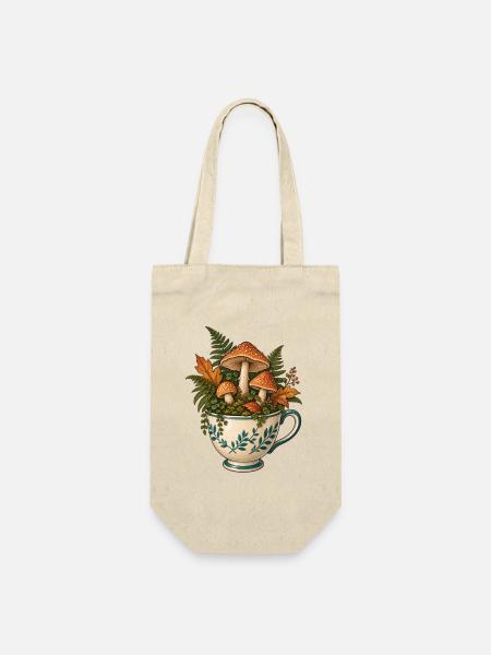 Pilzwald in einer Teetasse mit Farn und Herbstlaub - Geschenkbeutel für Flaschen - Natur