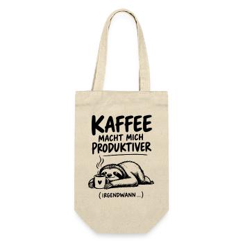 Lustiger Spruch Kaffee macht mich produktiver... - Geschenkbeutel für Flaschen - Natur - Vorne