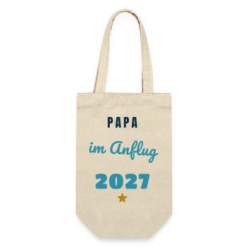 Papa im Anflug 2027 Baby unterwegs - Geschenkbeutel für Flaschen - Natur - Vorne