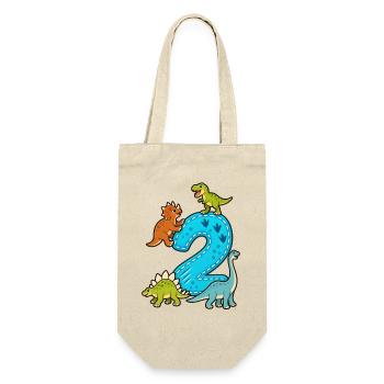 2 Jahre alt 2. Geburtstag Dino - Geschenkbeutel für Flaschen - Natur - Vorne