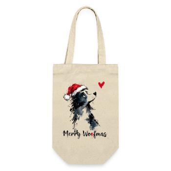 Border Collie Weihnachtsmütze Merry Woofmas Herz - Geschenkbeutel für Flaschen - Natur - Vorne