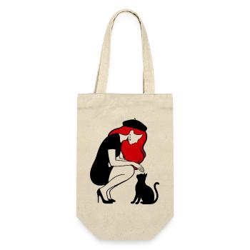 donna_con_capelli_rossi_basco_e_gatto_nero - Geschenkbeutel für Flaschen - Natur - Vorne