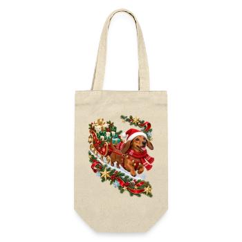 Dackel Weihnachtsgeschenkschlitten - Geschenkbeutel für Flaschen - Natur - Vorne