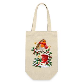 Weihnachts-Robin und roter Briefkasten - Geschenkbeutel für Flaschen - Natur - Vorne