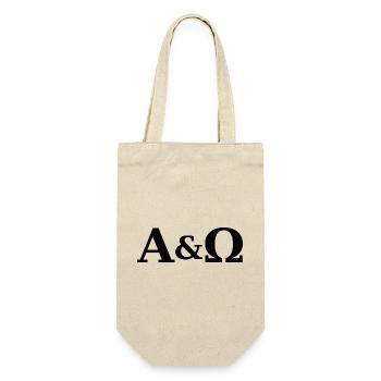 Alpha und Omega als  biblische Symbolik.  - Geschenkbeutel für Flaschen - Natur - Vorne