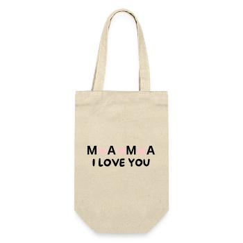 Mama, I Love You – Herz-Design für die beste Mama - Geschenkbeutel für Flaschen - Natur - Vorne