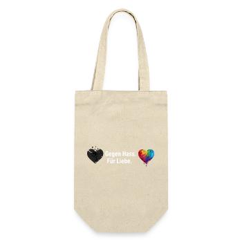 Liebe statt Hass Regenbogen Herz Motiv - Geschenkbeutel für Flaschen - Natur - Vorne