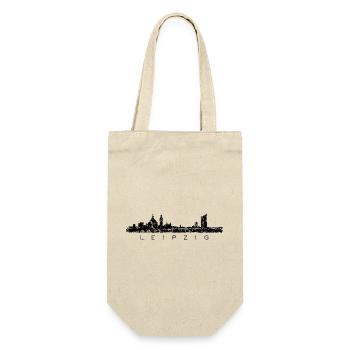 Leipzig Skyline Panorama (Vintage/Schwarz) - Geschenkbeutel für Flaschen - Natur - Vorne