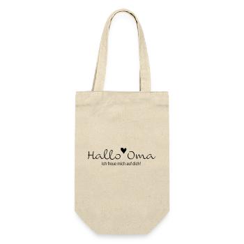 Hallo Oma, ich freue mich auf dich - Geschenkbeutel für Flaschen - Natur - Vorne