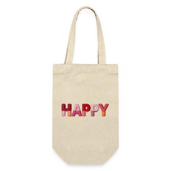 Happy Stoff Optik Typografie Trend - Geschenkbeutel für Flaschen - Natur - Vorne
