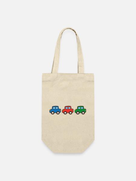drei Autos - Geschenkbeutel für Flaschen - Natur