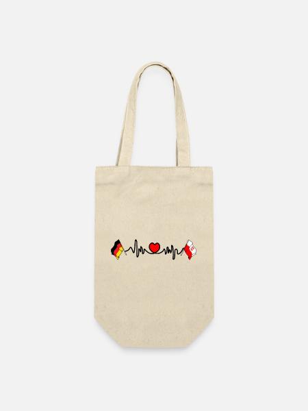 Cardioherz mit Flagge Deutschland und Flagge Polen - Geschenkbeutel für Flaschen - Natur