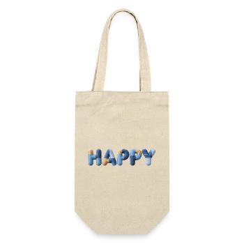 Happy Fabric Letters Patched Blue Beige - Gift Bag for Bottles - nature - Front