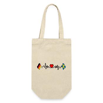 Cardioherz mit Flagge Deutschland und Flagge Schweden - Geschenkbeutel für Flaschen - Natur - Vorne