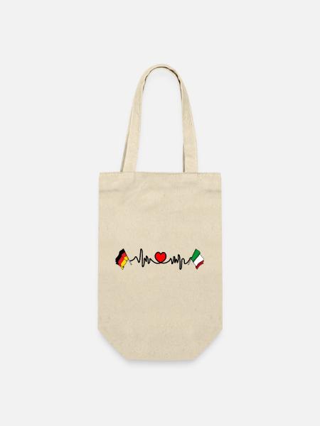 Cardioherz mit Flagge Deutschland und Flagge Italien - Geschenkbeutel für Flaschen - Natur