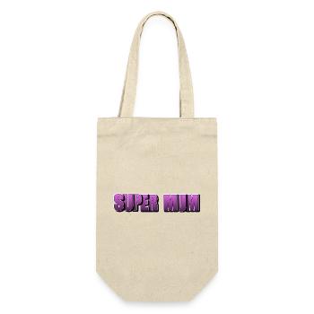 Schriftzug Super Mum für die beste Mutter - Geschenkbeutel für Flaschen - Natur - Vorne