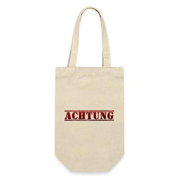 Achtung, Schriftzug, schwarz rot - Geschenkbeutel für Flaschen - Natur - Vorne