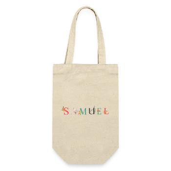 SAMUEL Name Art With Flowers Embroidered - Gift Bag for Bottles - nature - Front