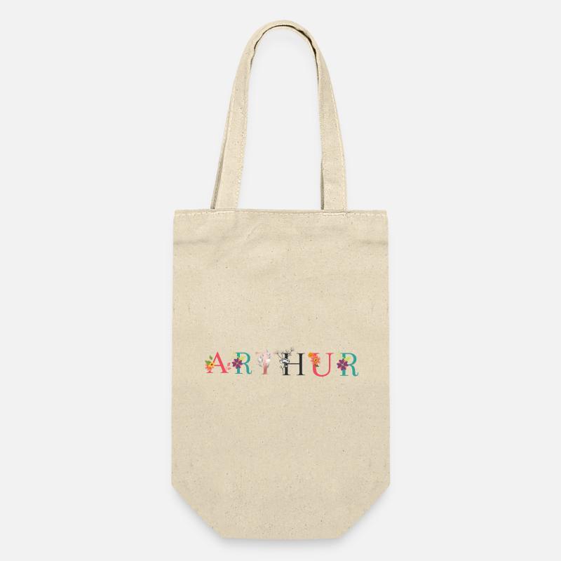 Art du nom ARTHUR avec fleurs brodées - Sac à bouteille - nature