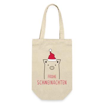 Frohe Weihnachten I Schweinachten Schwein Sau - Geschenkbeutel für Flaschen - Natur - Vorne