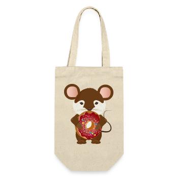 putzige braune Maus mit leckeren Donut - Geschenkbeutel für Flaschen - Natur - Vorne