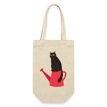 Spring design - black cat on watering can - Gift Bag for Bottles - nature - Front