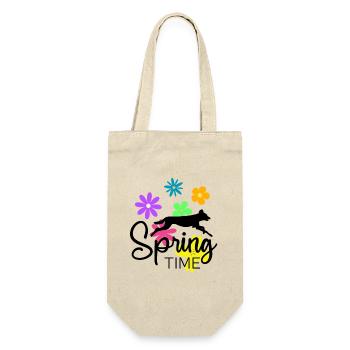 Frühlingsdesign - springender Hund und Blumen - Geschenkbeutel für Flaschen - Natur - Vorne