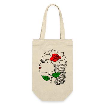 Frauenkopf mit Rose im Haar - Geschenkbeutel für Flaschen - Natur - Vorne