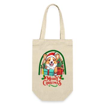 Corgi Weihnachten - Geschenkbeutel für Flaschen - Natur - Vorne