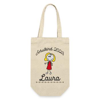 Schulkind 2023 Laura - Geschenkbeutel für Flaschen - Natur - Vorne