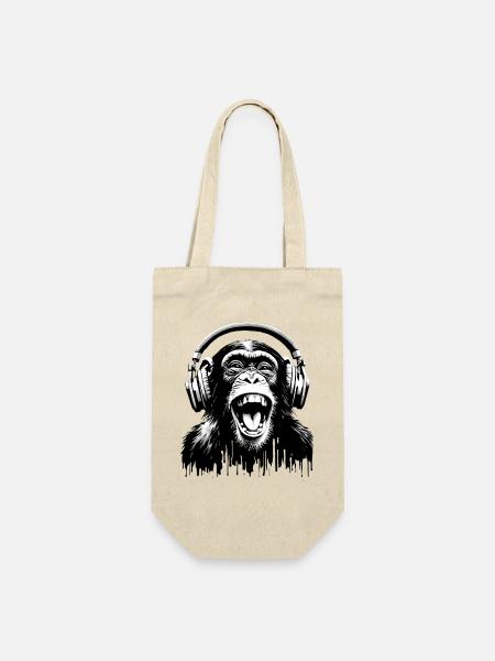 Music Monkey World 🎧 Affe mit Kopfhörern - Geschenkbeutel für Flaschen - Natur