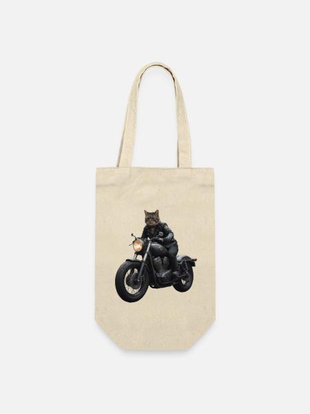 Biker Katze - Geschenkbeutel für Flaschen - Natur