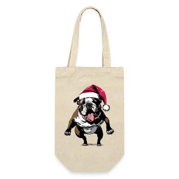 Lustige Bulldogge mit Weihnachtsmütze - Geschenkbeutel für Flaschen - Natur - Vorne