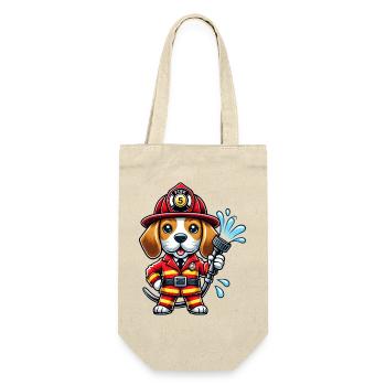 Beagle Feuerwehrmann Design - Geschenkbeutel für Flaschen - Natur - Vorne