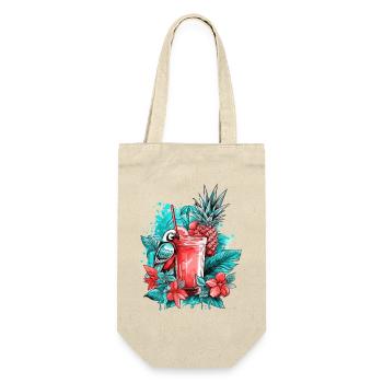 Sommer Cocktail Ananas Papagei Blumen Urlaub Kunst - Geschenkbeutel für Flaschen - Natur - Vorne