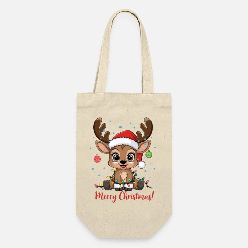 Süßer Rentier Weihnachtspullover Merry Christmas - Geschenkbeutel für Flaschen - Natur