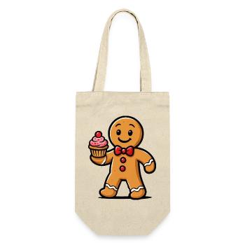 Lebkuchenmann Cupcake Cartoon - Geschenkbeutel für Flaschen - Natur - Vorne