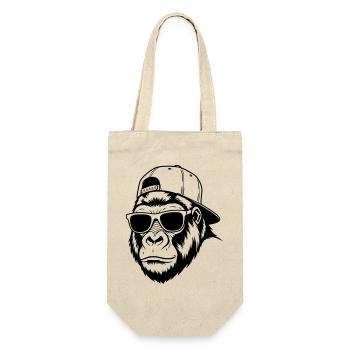 Cooler Gorilla mit Cap und Sonnenbrille - Geschenkbeutel für Flaschen - Natur - Vorne