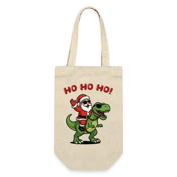 Santa auf Dino: Ho Ho Ho - Geschenkbeutel für Flaschen - Natur - Vorne
