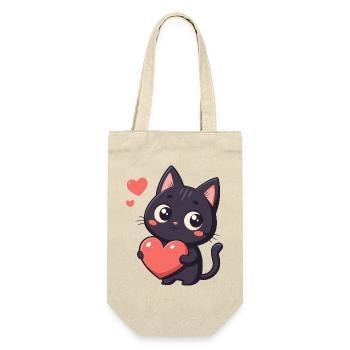 Chat noir cœur kawaii - Sac à bouteille - nature - Devant