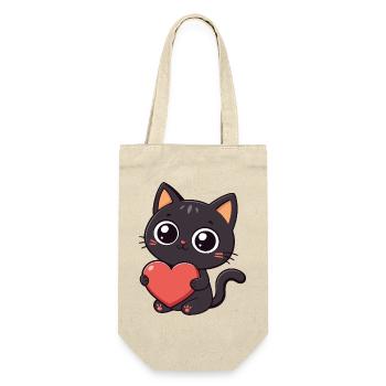 Kawaii black cat holding a red heart - Gift Bag for Bottles - nature - Front