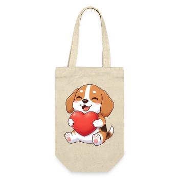 Süßer Beagle Hund Cartoon Herz Valentinstag - Geschenkbeutel für Flaschen - Natur - Vorne