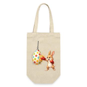 Boxender Osterhase mit Osterei-Boxsack - Geschenkbeutel für Flaschen - Natur - Vorne